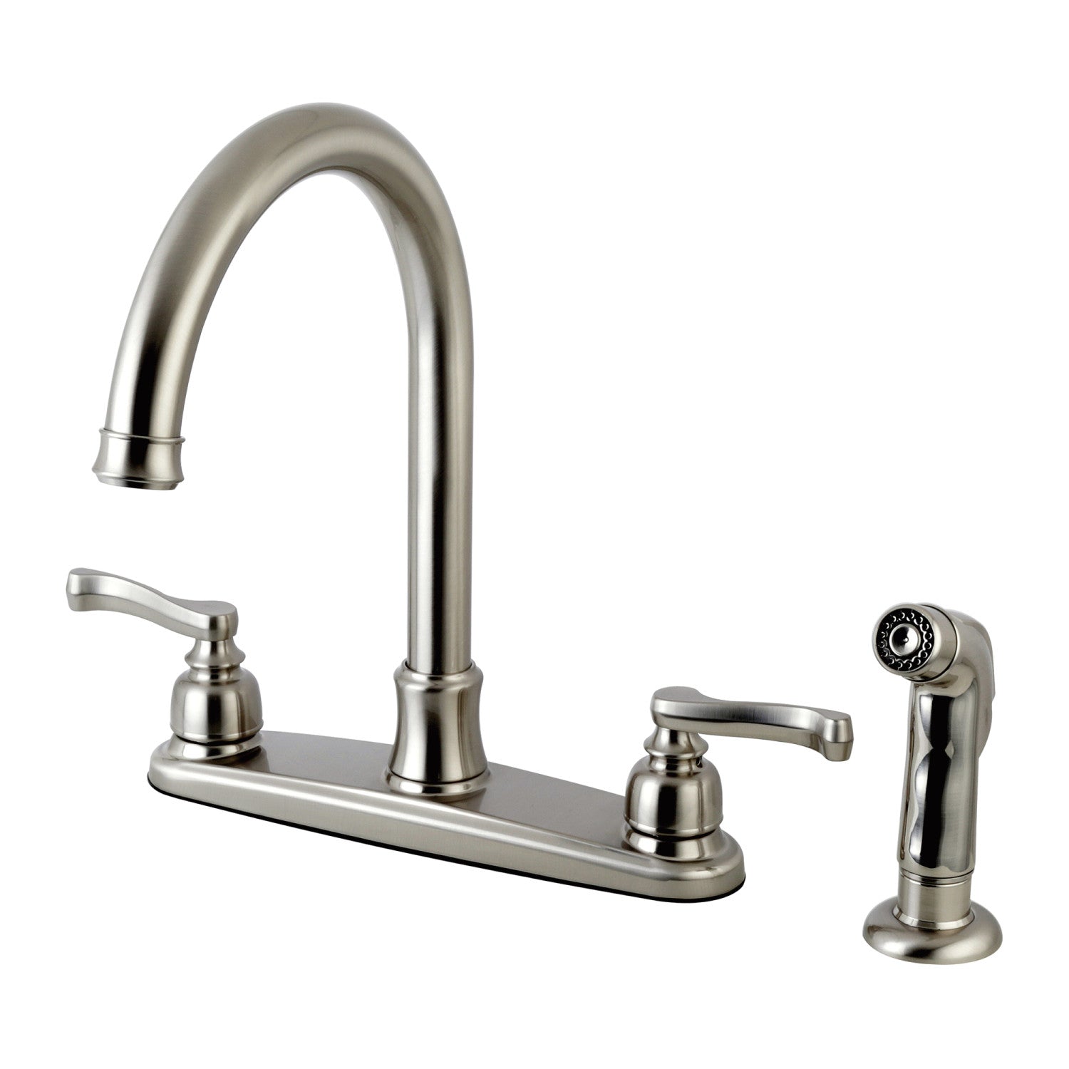Kingston Tulare FB7798FLSP - Royale Two-Handle 4-Hole 8" Centerset Kitchen Faucet with Side Sprayer, Brushed Nickel