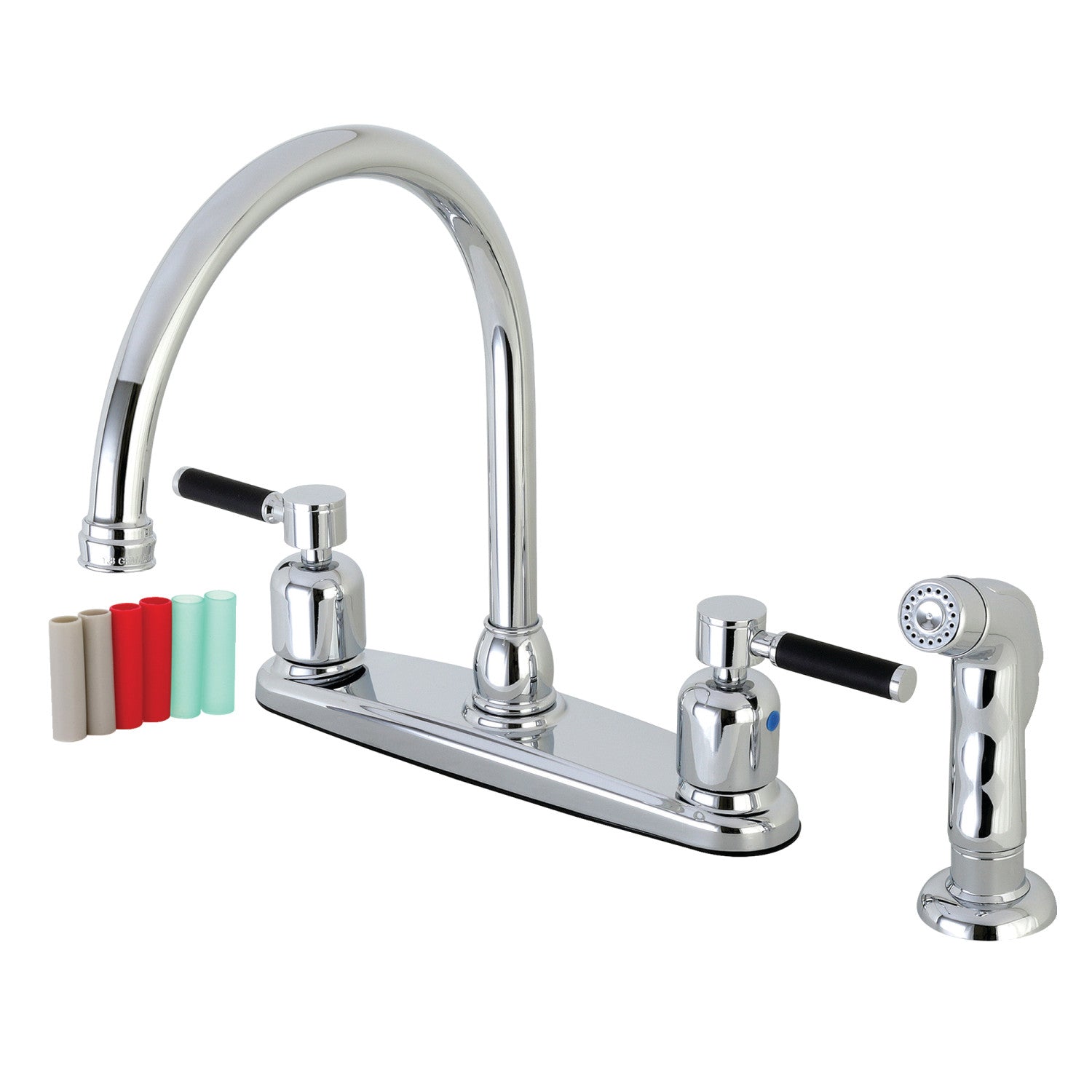 Kingston Tulare FB791DKLSP - Kaiser Two-Handle 4-Hole 8" Centerset Kitchen Faucet with Side Sprayer, Polished Chrome