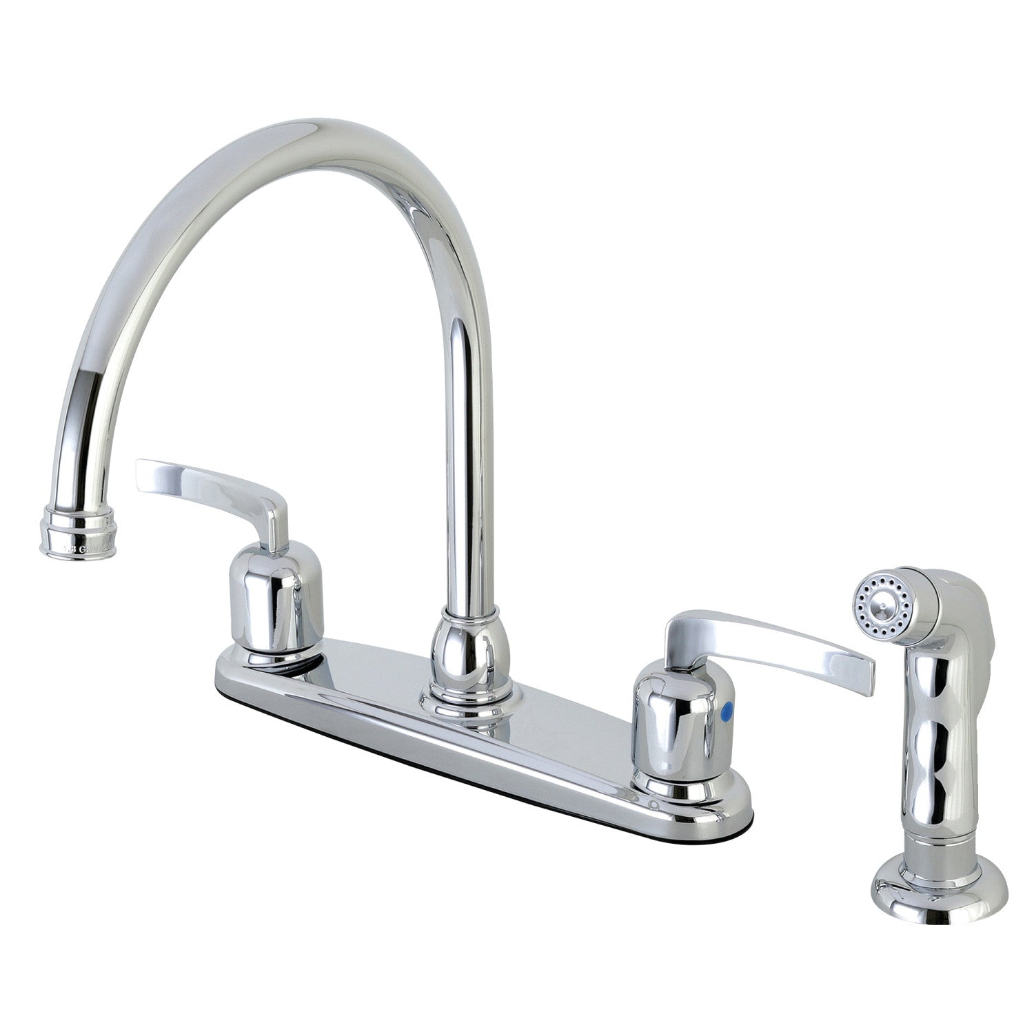 Kingston Tulare FB791EFLSP - Centurion Two-Handle 4-Hole 8" Centerset Kitchen Faucet with Side Sprayer, Polished Chrome