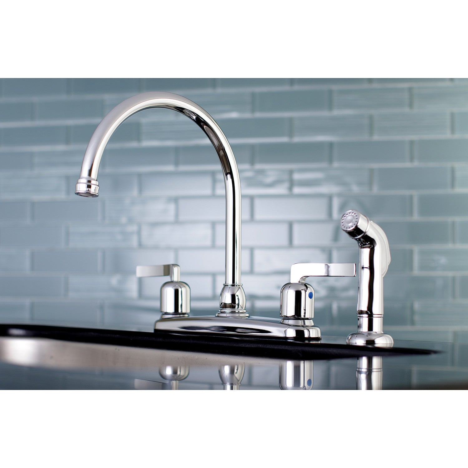 Kingston Tulare FB791EFLSP - Centurion Two-Handle 4-Hole 8" Centerset Kitchen Faucet with Side Sprayer, Polished Chrome — thumbnail 2