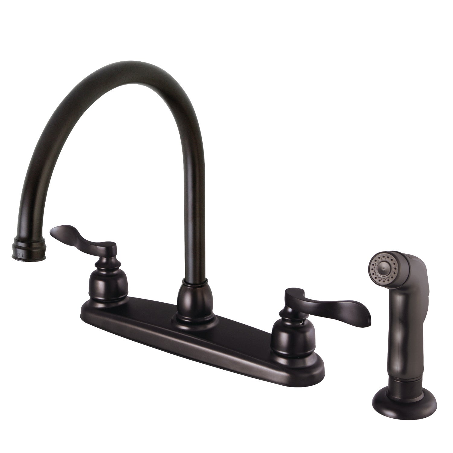 Kingston Tulare FB795NFLSP - NuWave French Two-Handle 4-Hole 8" Centerset Kitchen Faucet with Side Sprayer, Oil Rubbed Bronze
