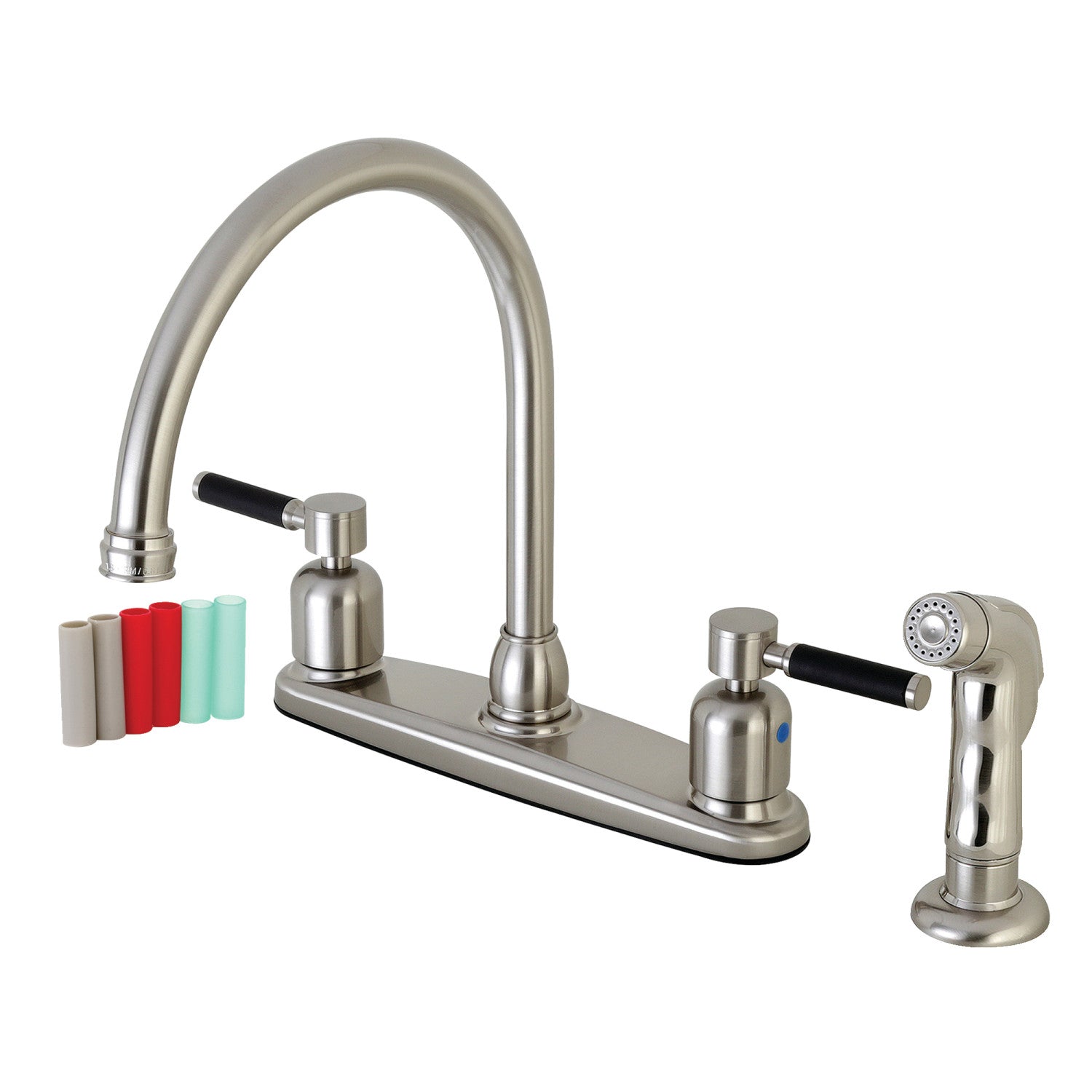 Kingston Tulare FB798DKLSP - Kaiser Two-Handle 4-Hole 8" Centerset Kitchen Faucet with Side Sprayer, Brushed Nickel