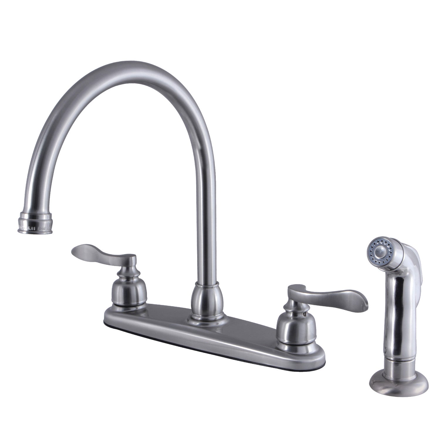 Kingston Tulare FB798NFLSP - NuWave French Two-Handle 4-Hole 8" Centerset Kitchen Faucet with Side Sprayer, Brushed Nickel