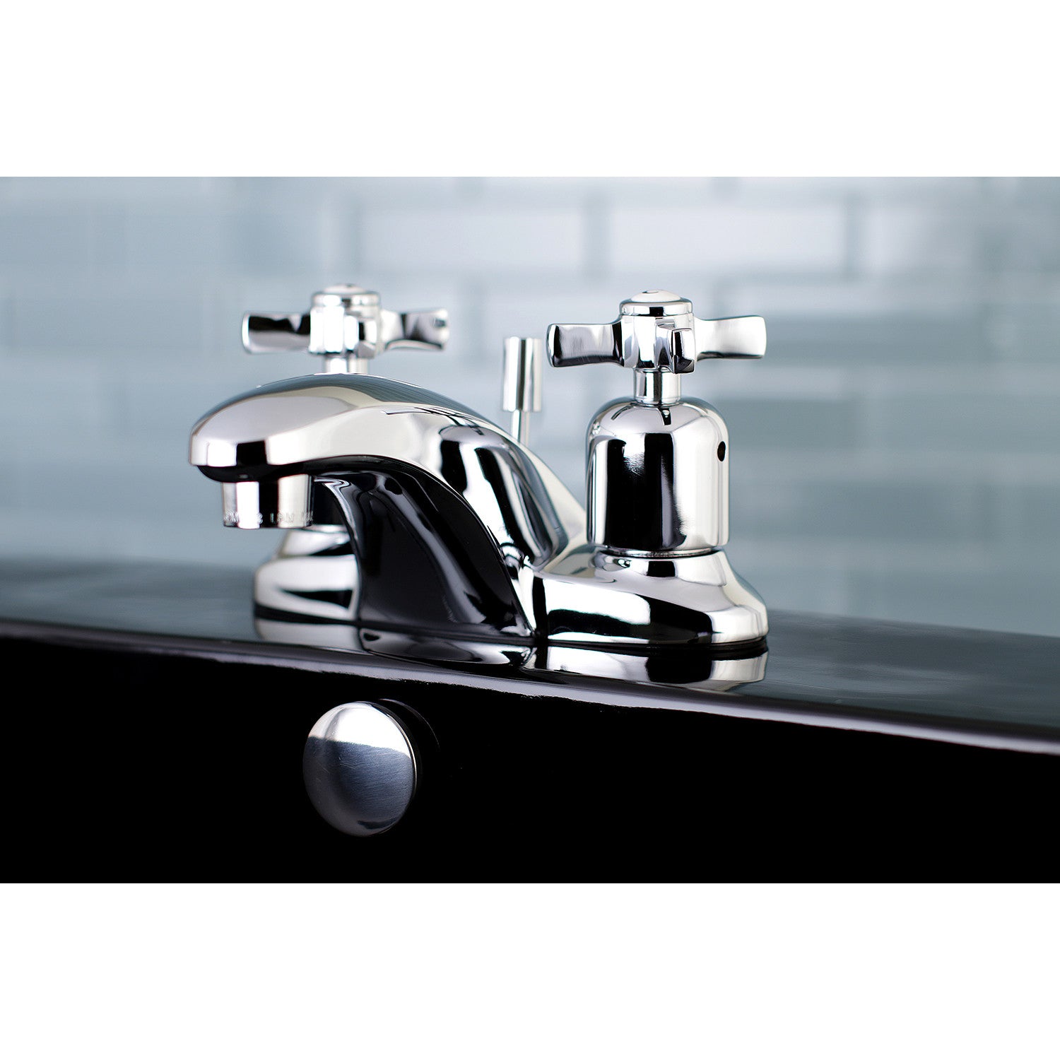 Kingston Tulare FB8621ZX - Millennium Double-Handle 3-Hole Deck Mount 4-Inch Centerset Bathroom Faucet with Pop-Up Drain, Polished Chrome — thumbnail 2