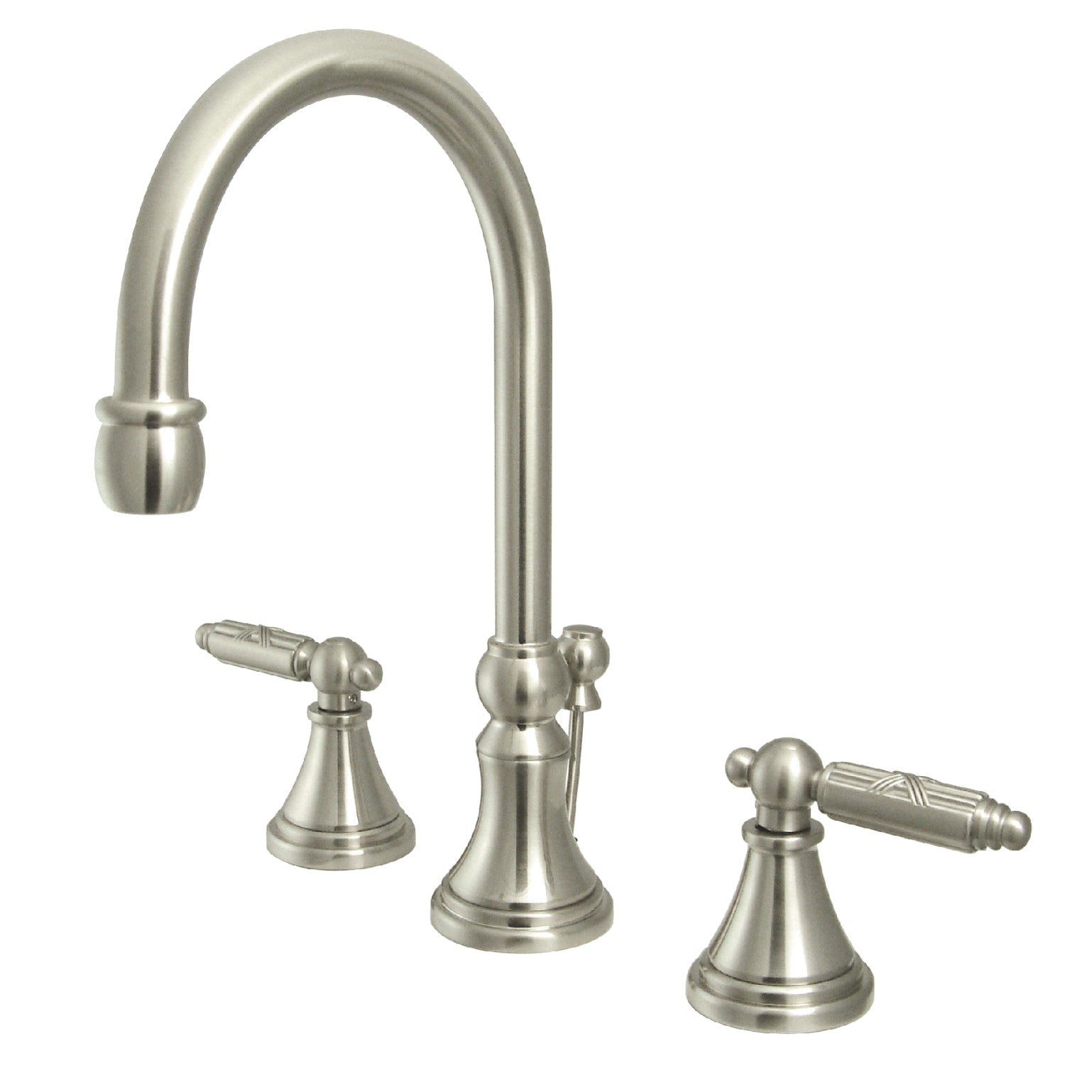 Kingston Tulare FS2988GL - Georgian Two-Handle 3-Hole Deck Mount Widespread Bathroom Faucet with Brass Pop-Up, Brushed Nickel