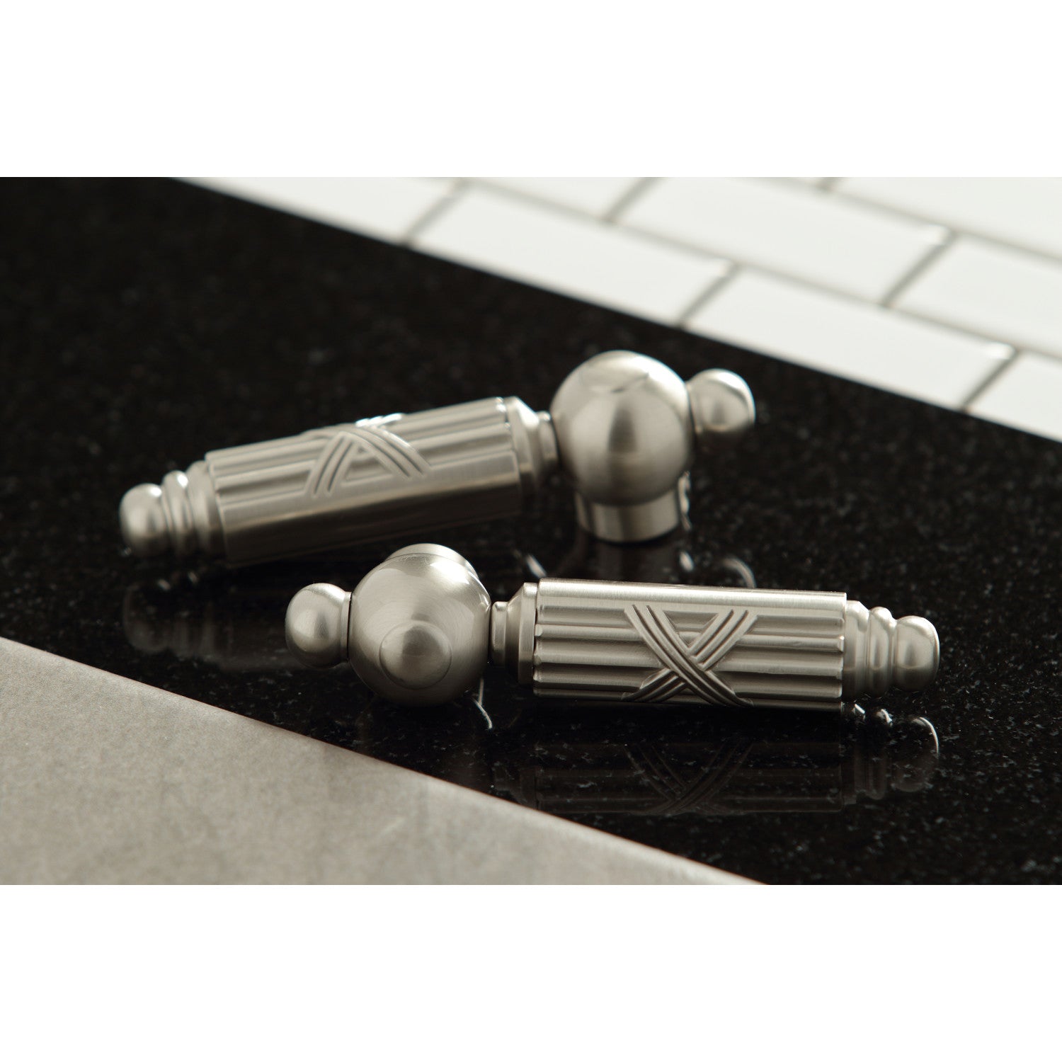 Kingston Tulare FS2988GL - Georgian Two-Handle 3-Hole Deck Mount Widespread Bathroom Faucet with Brass Pop-Up, Brushed Nickel — thumbnail 3