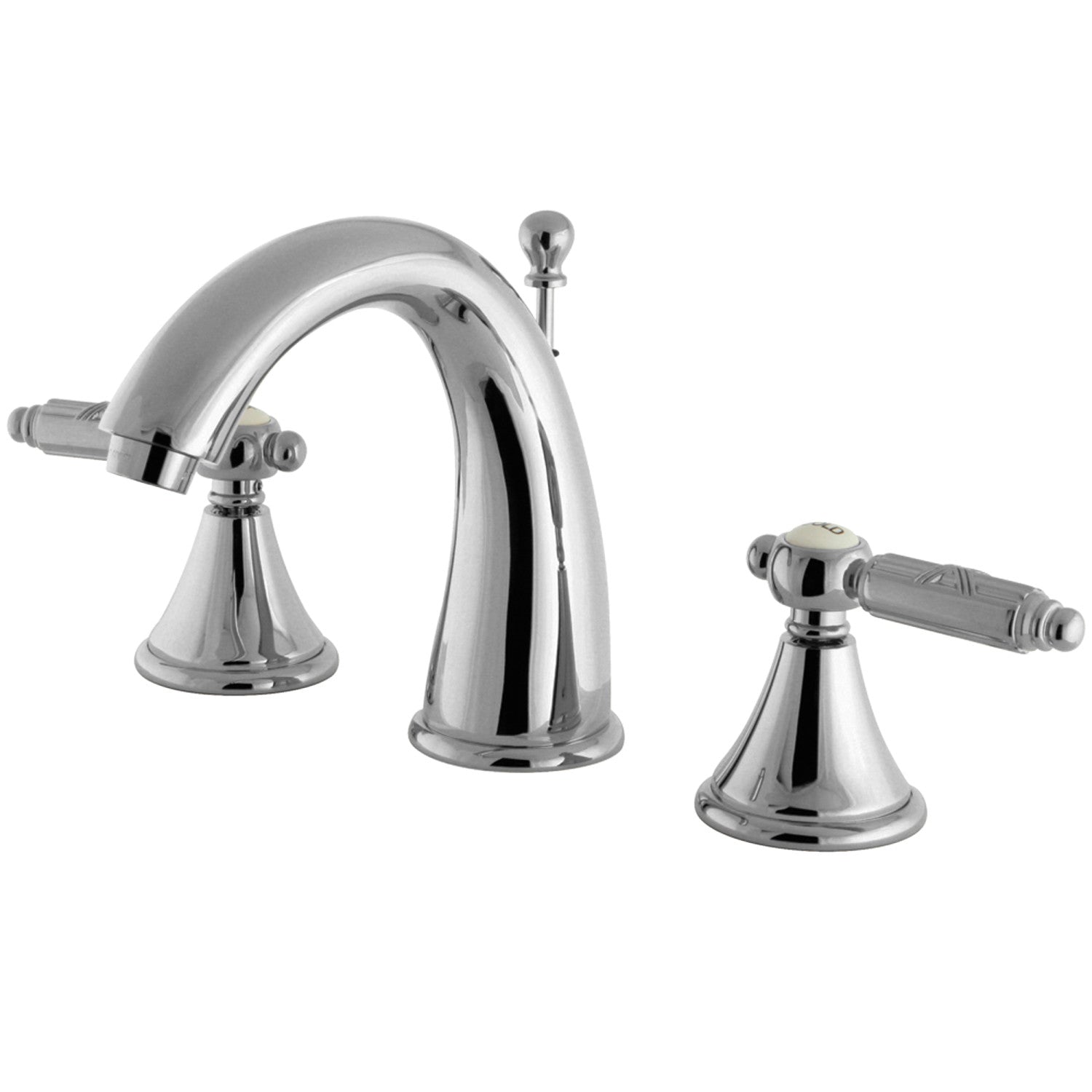 Kingston Heirloom FS7981GL - Georgian Two-Handle 3-Hole Deck Mount Widespread Bathroom Faucet with Brass Pop-Up, Polished Chrome