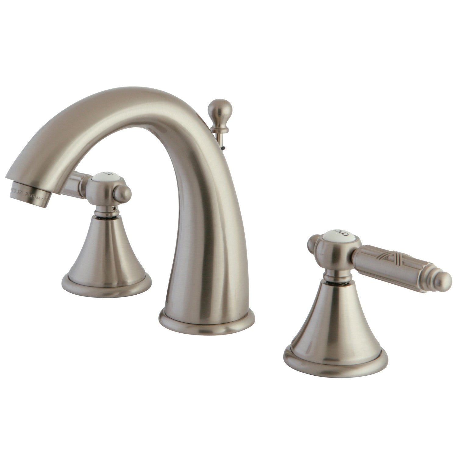 Kingston Heirloom FS7988GL - Georgian Two-Handle 3-Hole Deck Mount Widespread Bathroom Faucet with Brass Pop-Up, Brushed Nickel