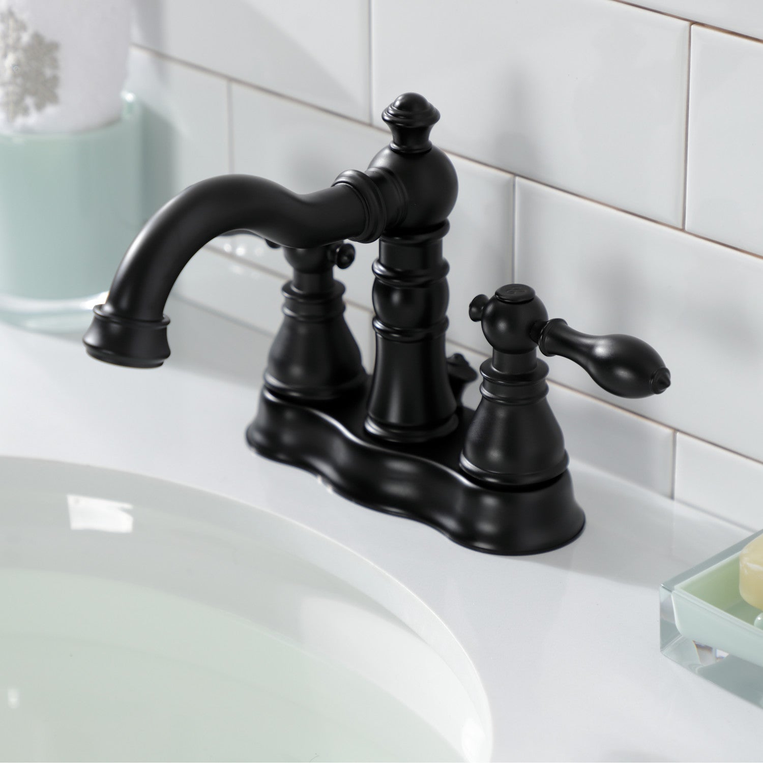 Kingston Heirloom FSC1600ACL - American Classic Double-Handle 3-Hole Deck Mount 4-Inch Centerset Bathroom Faucet with Brass Pop-Up, Matte Black — thumbnail 2