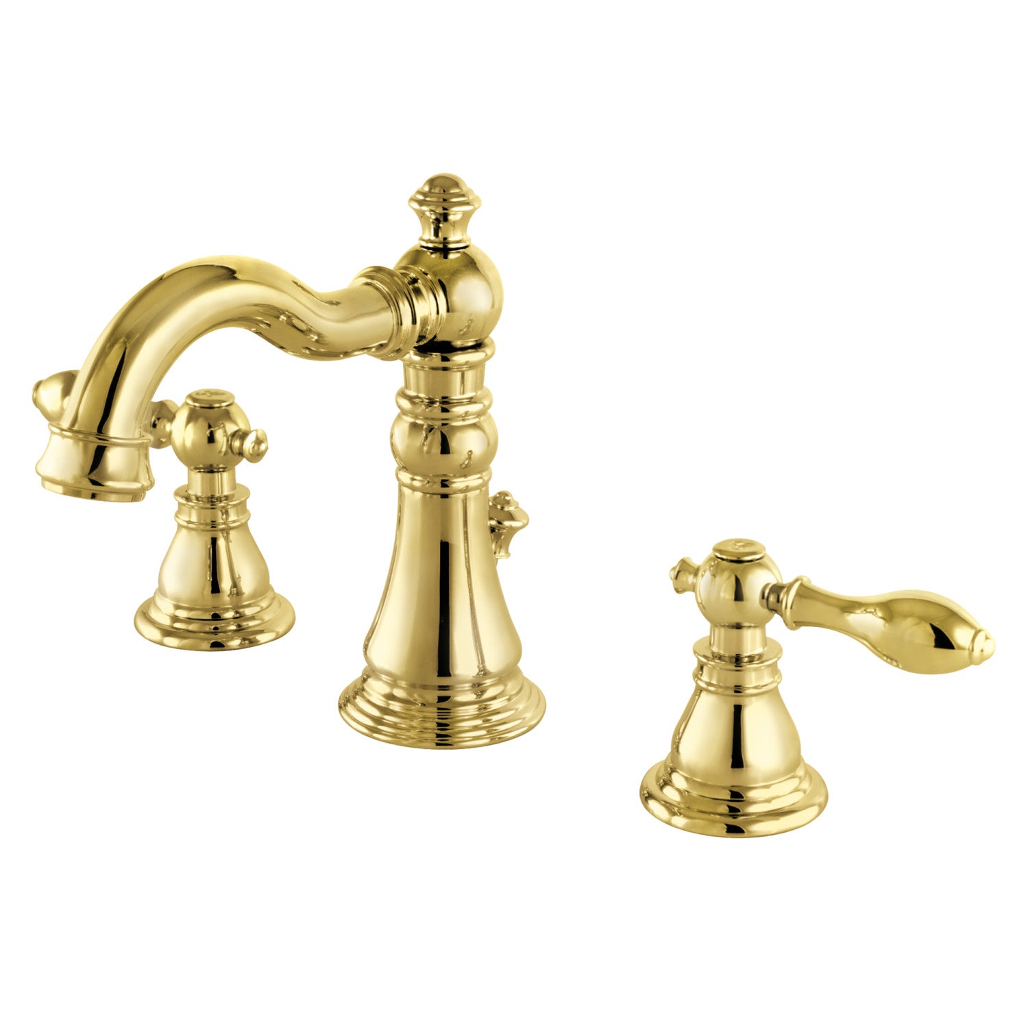 Kingston Heirloom FSC1972ACL - American Classic Two-Handle 3-Hole Deck Mount Widespread Bathroom Faucet with Pop-Up Drain, Polished Brass