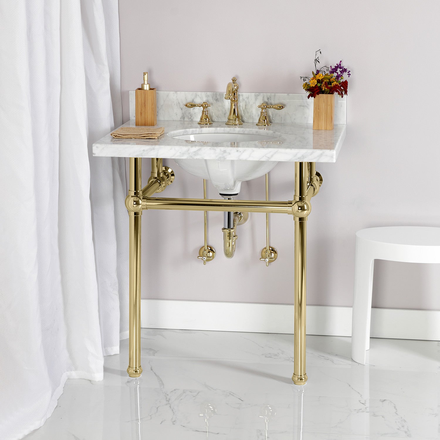 Kingston Heirloom FSC1972ACL - American Classic Two-Handle 3-Hole Deck Mount Widespread Bathroom Faucet with Pop-Up Drain, Polished Brass — thumbnail 3