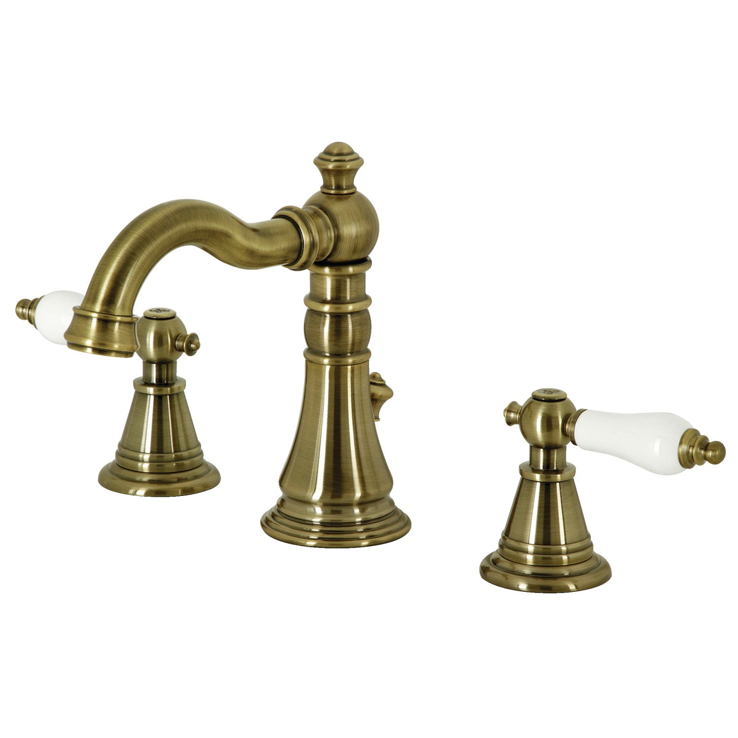 Kingston Heirloom FSC19733PL - English Classic Two-Handle 3-Hole Deck Mount Widespread Bathroom Faucet with Brass Pop-Up, Antique Brass