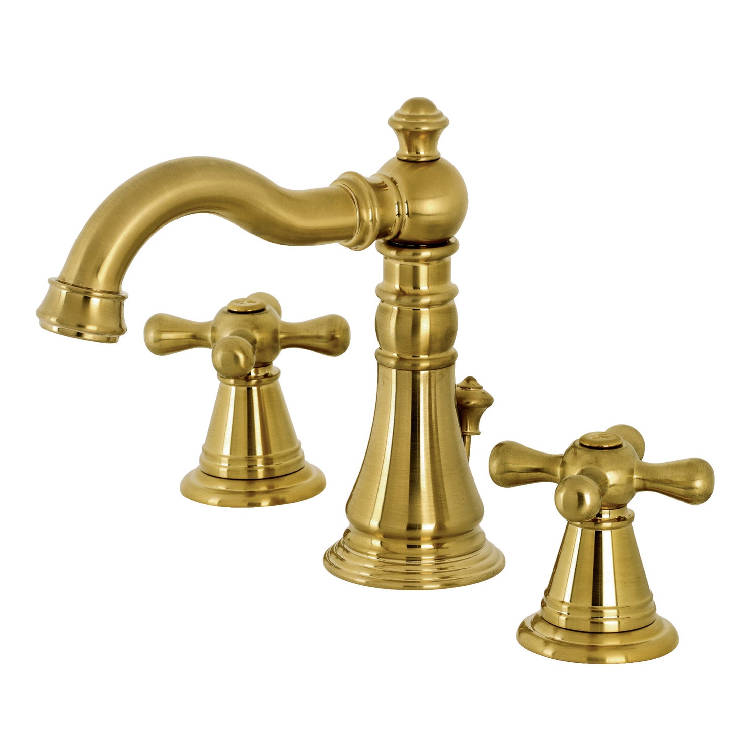 Kingston Heirloom FSC1973AAX - American Classic Two-Handle 3-Hole Deck Mount Widespread Bathroom Faucet with Brass Pop-Up, Brushed Brass