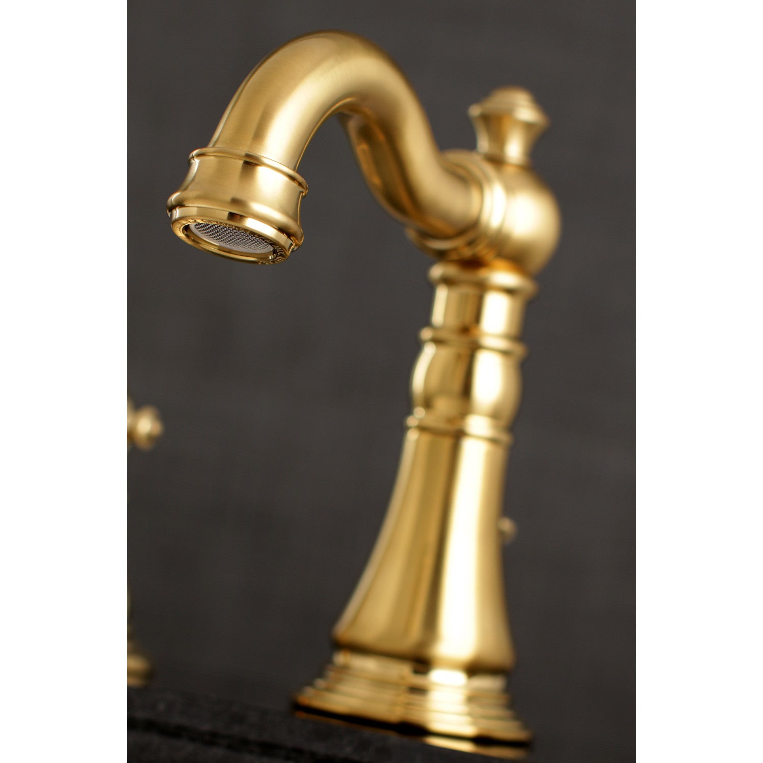 Kingston Heirloom FSC1973APL - American Patriot Two-Handle 3-Hole Deck Mount Widespread Bathroom Faucet with Brass Pop-Up, Brushed Brass — thumbnail 3
