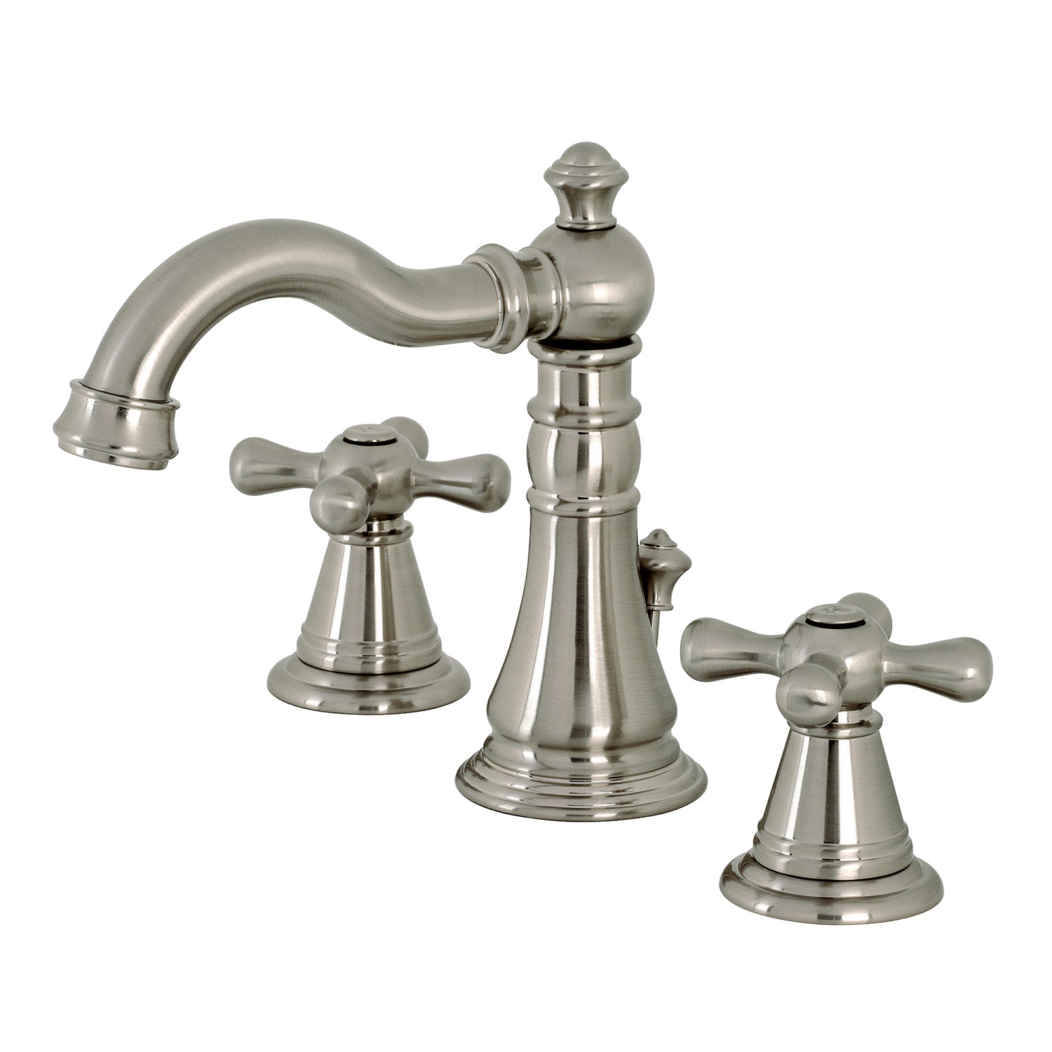 Kingston Heirloom FSC1978AAX - American Classic Two-Handle 3-Hole Deck Mount Widespread Bathroom Faucet with Pop-Up Drain, Brushed Nickel