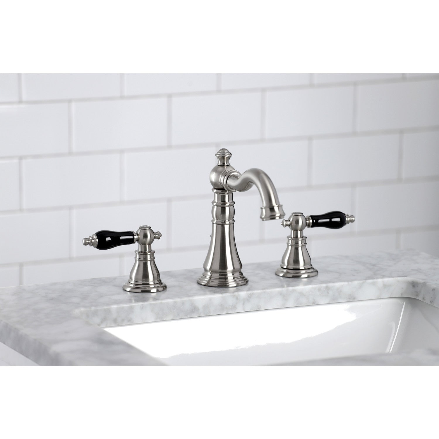 Kingston Heirloom FSC1978AKL - Duchess Two-Handle 3-Hole Deck Mount Widespread Bathroom Faucet with Pop-Up Drain, Brushed Nickel — thumbnail 2