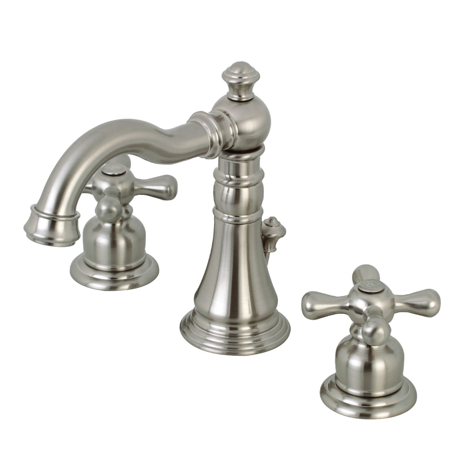Kingston Heirloom FSC1978AX - American Classic Two-Handle 3-Hole Deck Mount Widespread Bathroom Faucet with Pop-Up Drain, Brushed Nickel