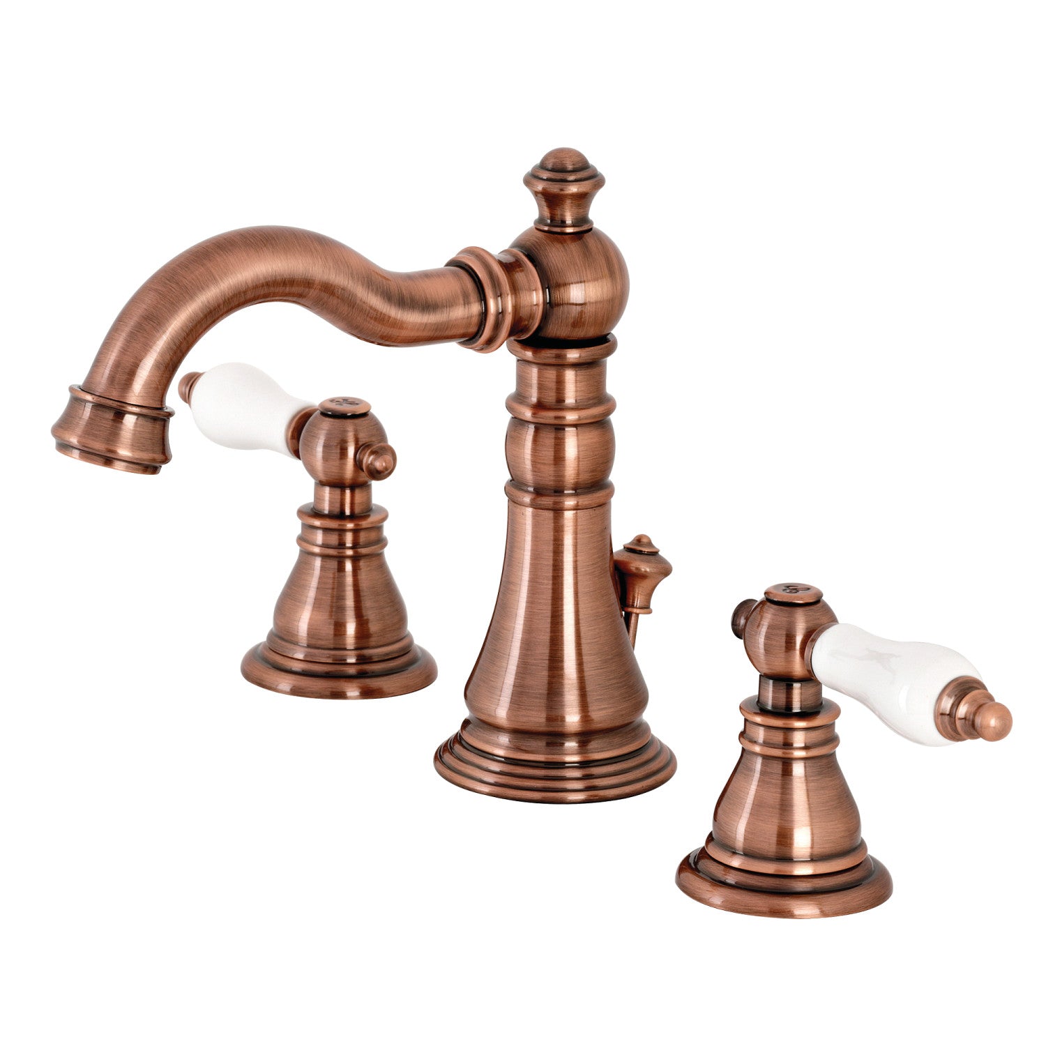 Kingston Heirloom FSC197APLAC - American Patriot Two-Handle 3-Hole Deck Mount Widespread Bathroom Faucet with Brass Pop-Up, Antique Copper