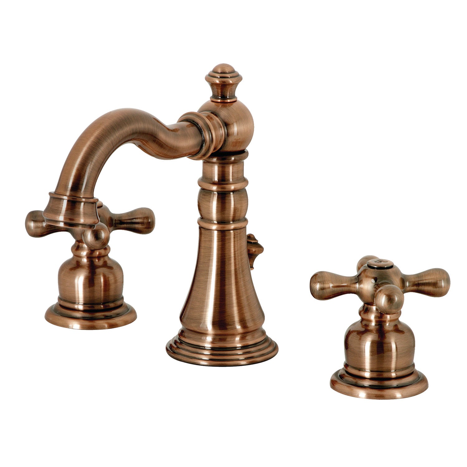 Kingston Heirloom FSC197AXAC - American Classic Two-Handle 3-Hole Deck Mount Widespread Bathroom Faucet with Brass Pop-Up, Antique Copper
