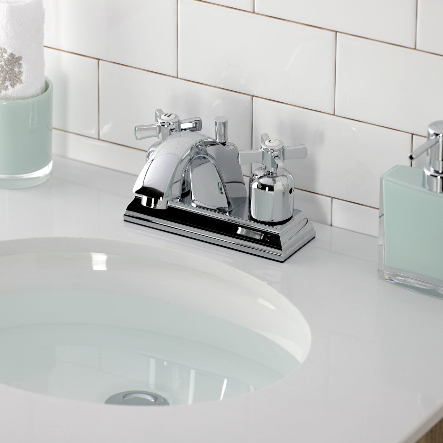 Kingston Tulare FSC4641ZX - Millennium Double-Handle 3-Hole Deck Mount 4-Inch Centerset Bathroom Faucet with Pop-Up Drain, Polished Chrome — thumbnail 2