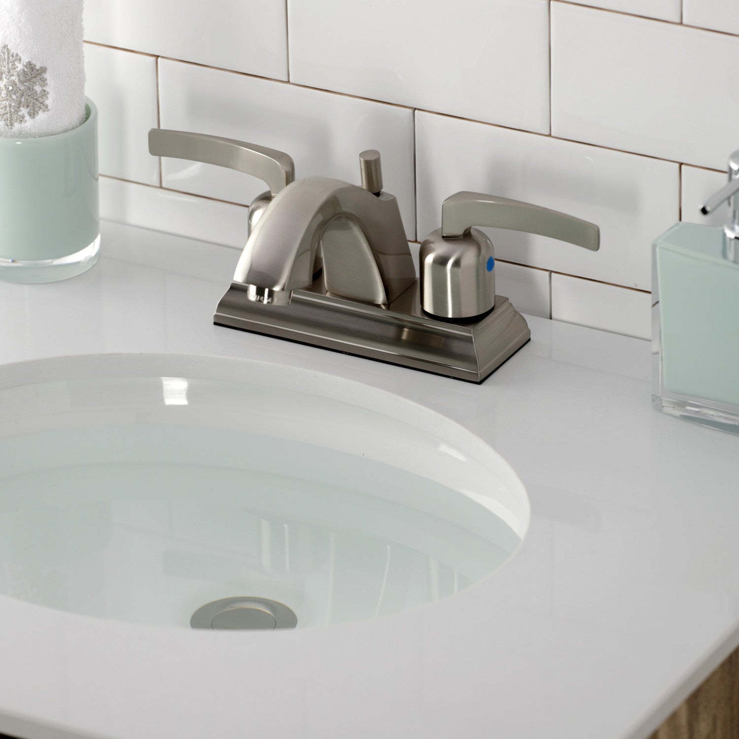 Kingston Tulare FSC4648EFL - Centurion Double-Handle 3-Hole Deck Mount 4-Inch Centerset Bathroom Faucet with Pop-Up Drain, Brushed Nickel — thumbnail 2