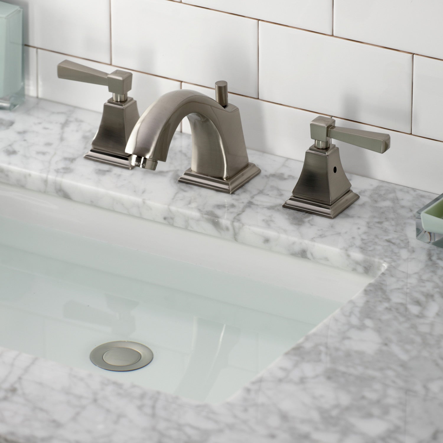 Kingston Tulare FSC4688DL - Concord Two-Handle 3-Hole Deck Mount Widespread Bathroom Faucet with Pop-Up Drain, Brushed Nickel — thumbnail 2