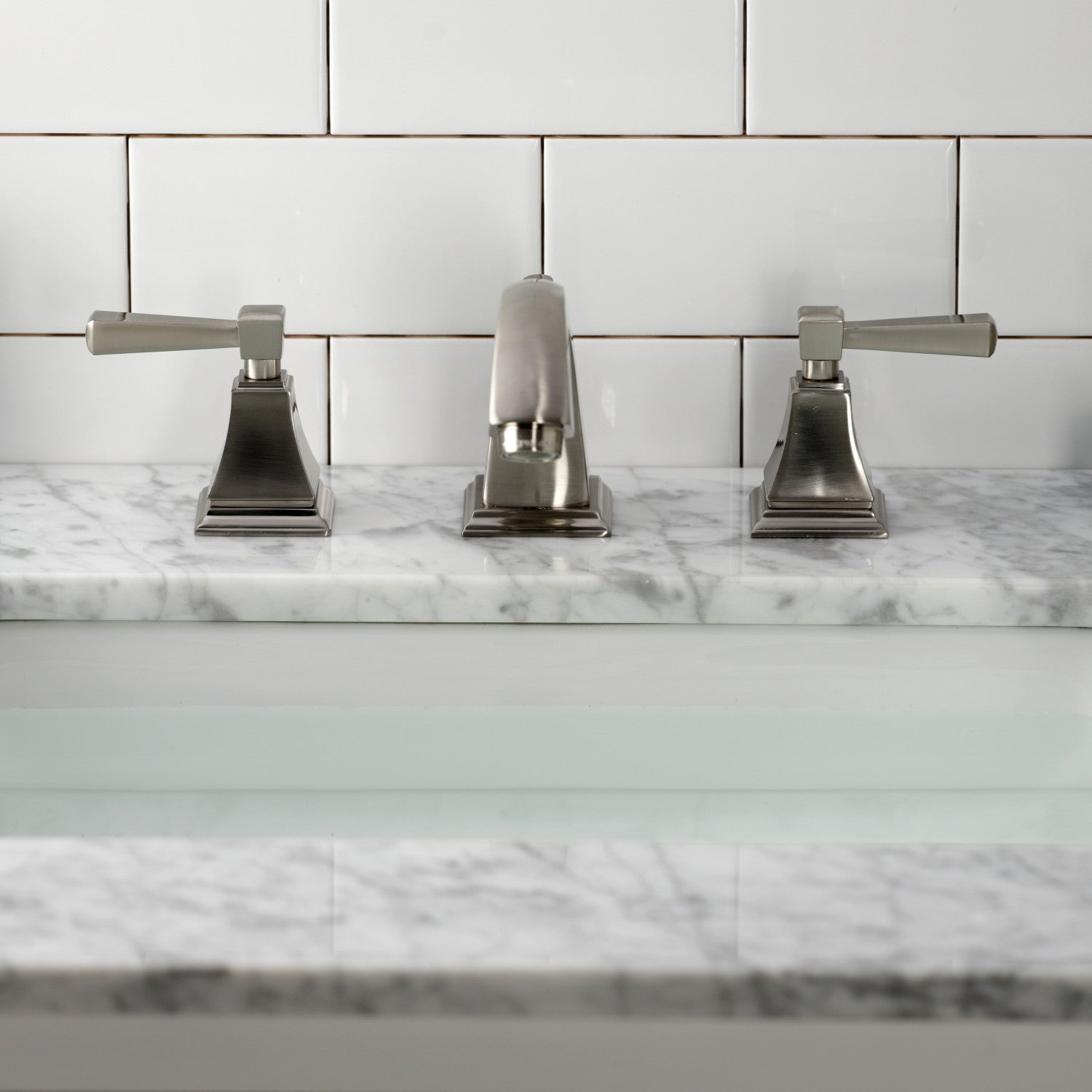 Kingston Tulare FSC4688DL - Concord Two-Handle 3-Hole Deck Mount Widespread Bathroom Faucet with Pop-Up Drain, Brushed Nickel — thumbnail 3