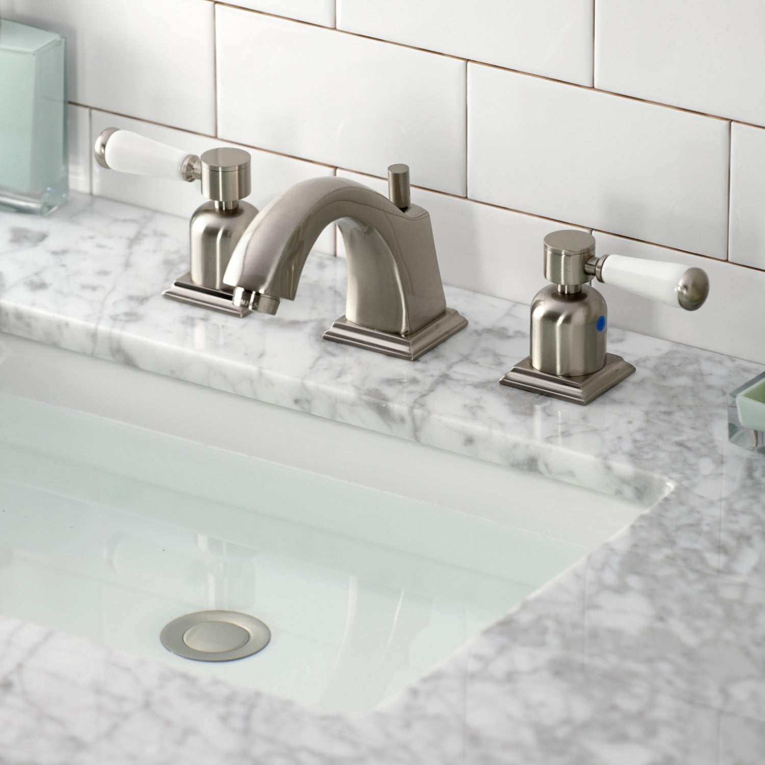 Kingston Tulare FSC4688DPL - Paris Two-Handle 3-Hole Deck Mount Widespread Bathroom Faucet with Pop-Up Drain, Brushed Nickel — thumbnail 2