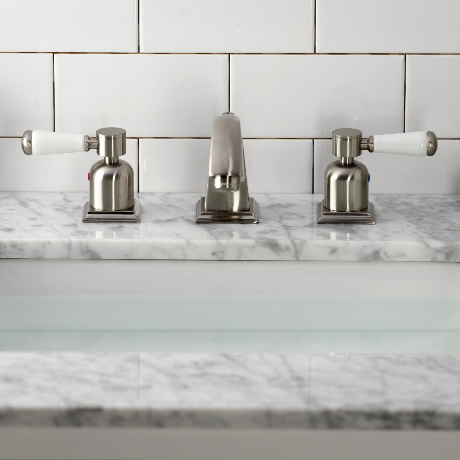 Kingston Tulare FSC4688DPL - Paris Two-Handle 3-Hole Deck Mount Widespread Bathroom Faucet with Pop-Up Drain, Brushed Nickel — thumbnail 3