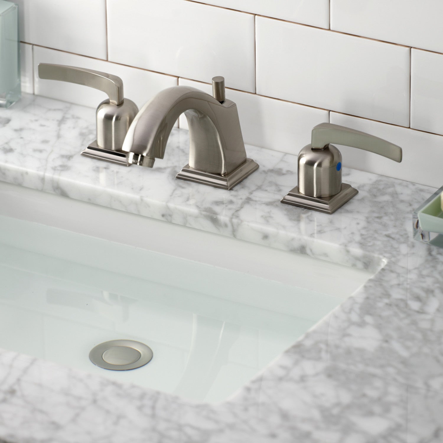 Kingston Tulare FSC4688EFL - Centurion Two-Handle 3-Hole Deck Mount Widespread Bathroom Faucet with Pop-Up Drain, Brushed Nickel — thumbnail 2