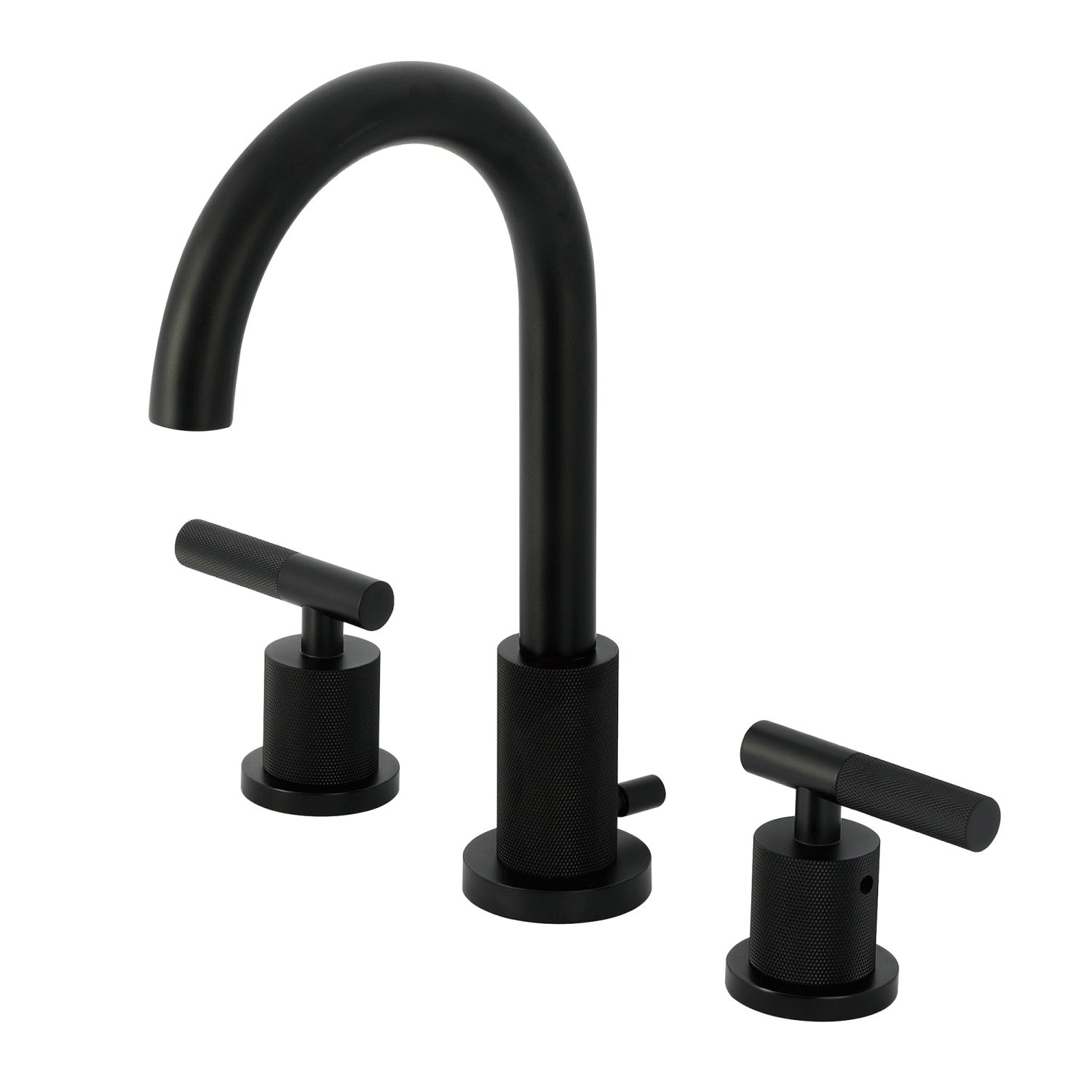 Kingston Sona FSC8920KNL - Convergent Two-Handle 3-Hole Deck Mount Widespread Bathroom Faucet with Knurled Handle and Brass Pop-Up, Matte Black