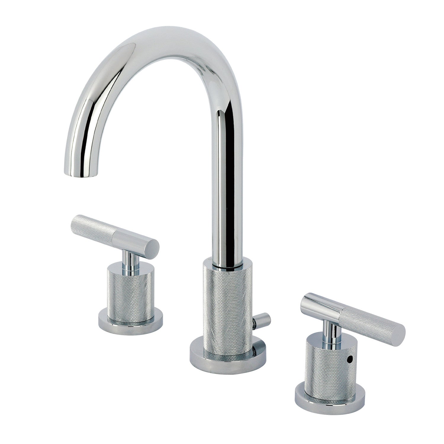Kingston Sona FSC8921KNL - Convergent Two-Handle 3-Hole Deck Mount Widespread Bathroom Faucet with Knurled Handle and Brass Pop-Up, Polished Chrome