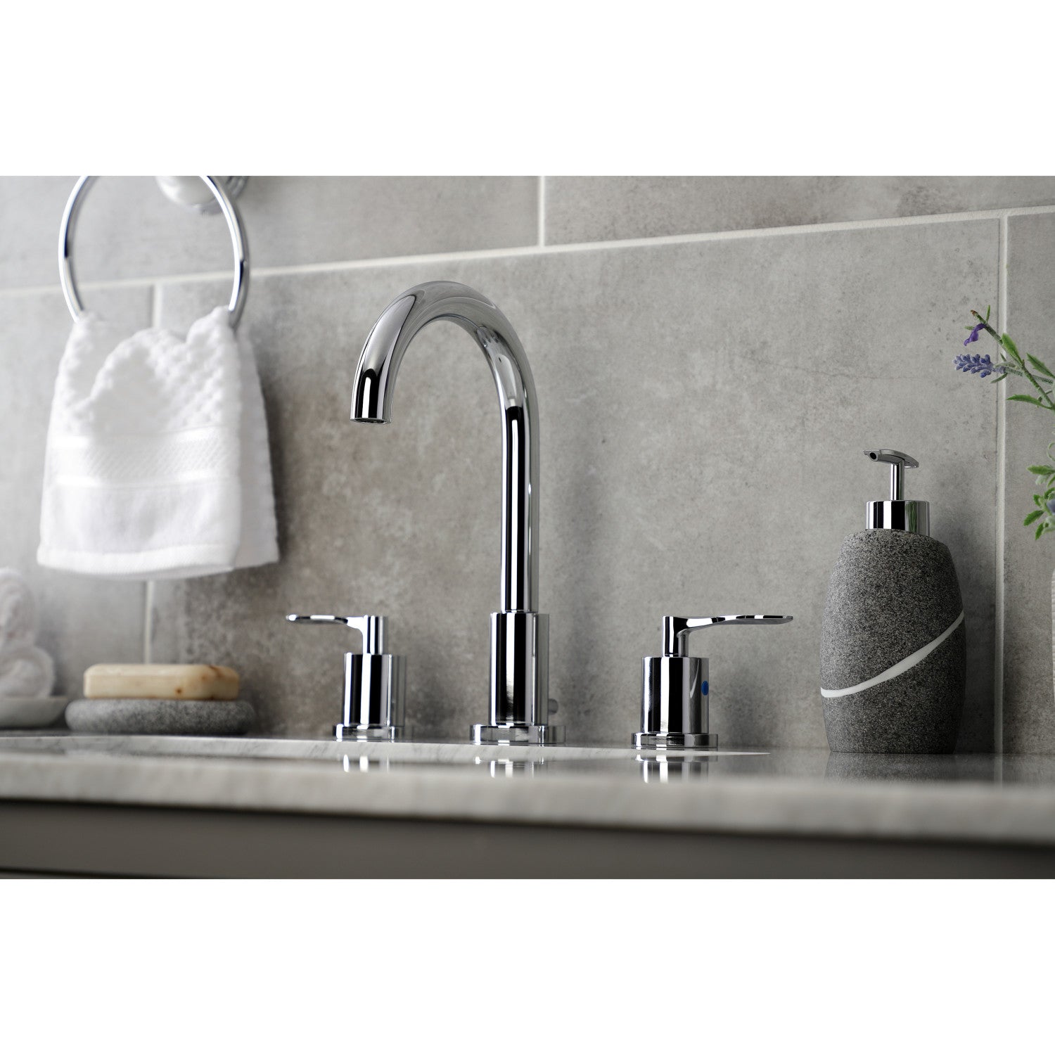 Kingston Tulare FSC8921SVL - Serena Two-Handle 3-Hole Deck Mount Widespread Bathroom Faucet with Brass Pop-Up, Polished Chrome — thumbnail 3