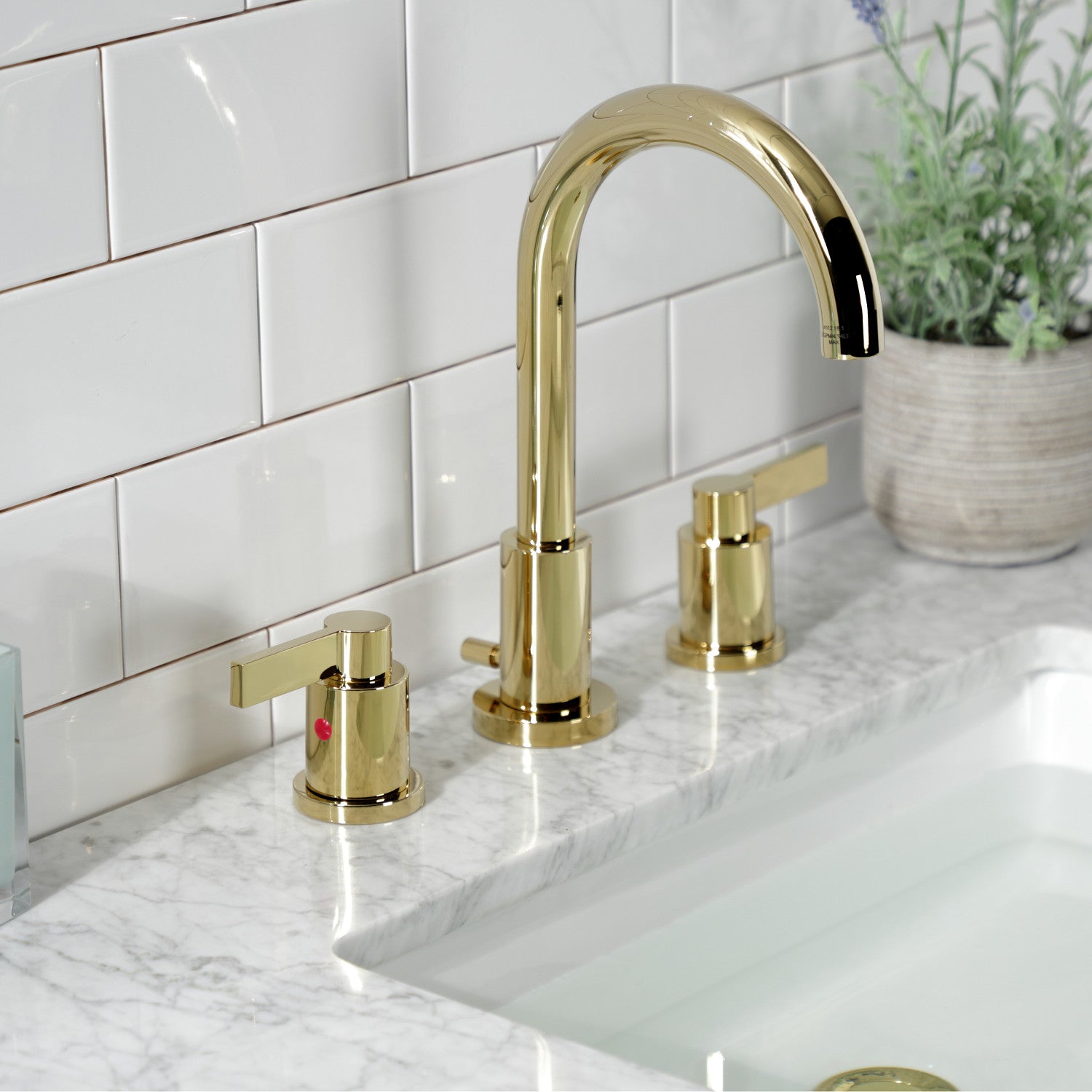 Kingston Sona FSC8922NDL - NuvoFusion Two-Handle 3-Hole Deck Mount Widespread Bathroom Faucet with Brass Pop-Up, Polished Brass — thumbnail 3
