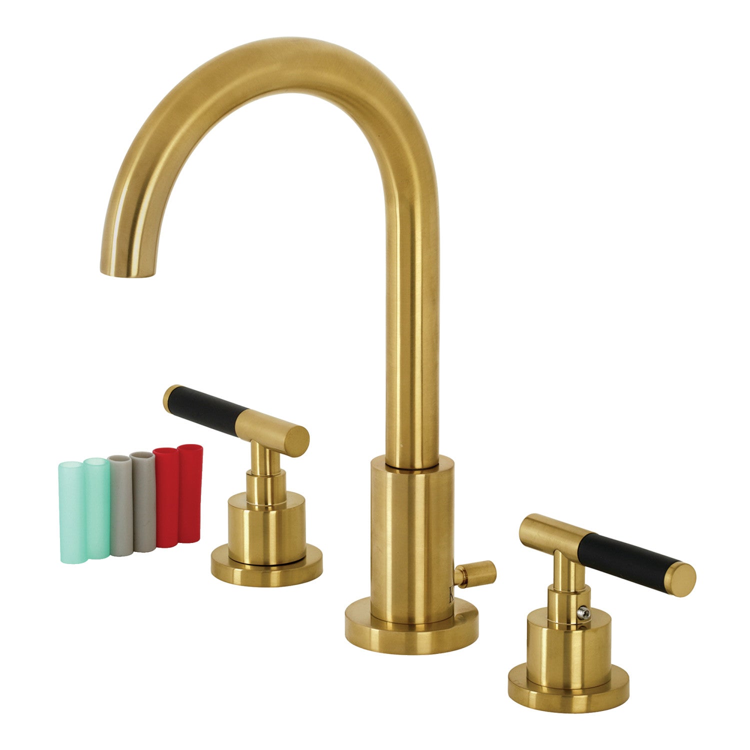 Kingston Sona FSC8923CKL - Kaiser Two-Handle 3-Hole Deck Mount Widespread Bathroom Faucet with Brass Pop-Up, Brushed Brass