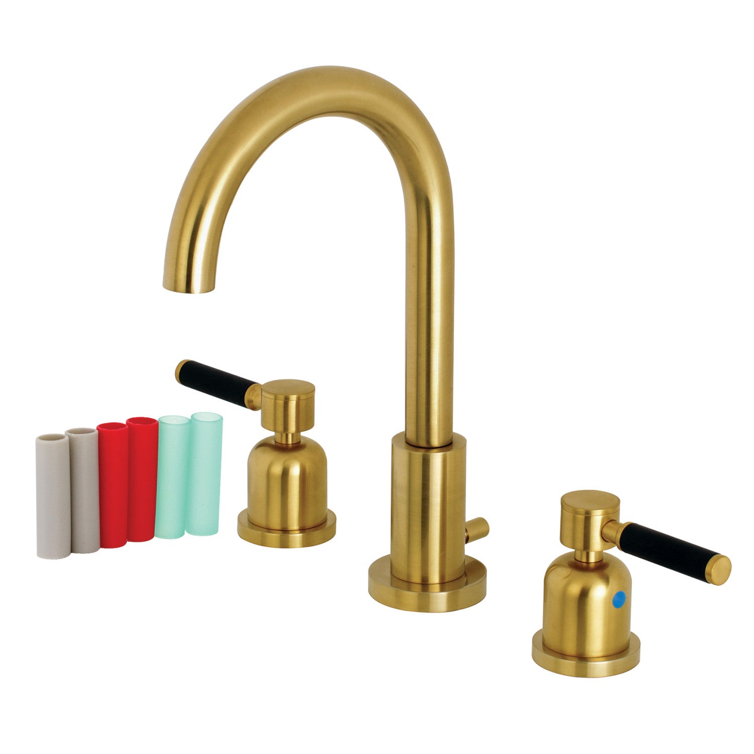 Kingston Sona FSC8923DKL - Kaiser Two-Handle 3-Hole Deck Mount Widespread Bathroom Faucet with Brass Pop-Up, Brushed Brass