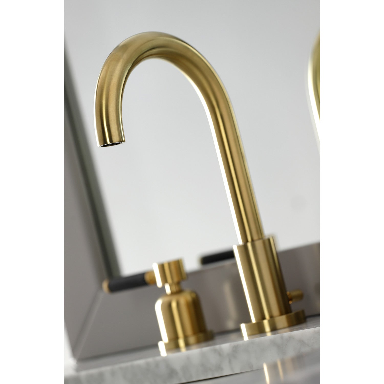 Kingston Sona FSC8923DKL - Kaiser Two-Handle 3-Hole Deck Mount Widespread Bathroom Faucet with Brass Pop-Up, Brushed Brass — thumbnail 3