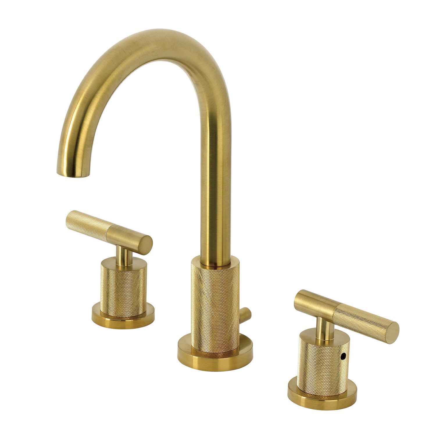Kingston Sona FSC8923KNL - Convergent Two-Handle 3-Hole Deck Mount Widespread Bathroom Faucet with Knurled Handle and Brass Pop-Up, Brushed Brass