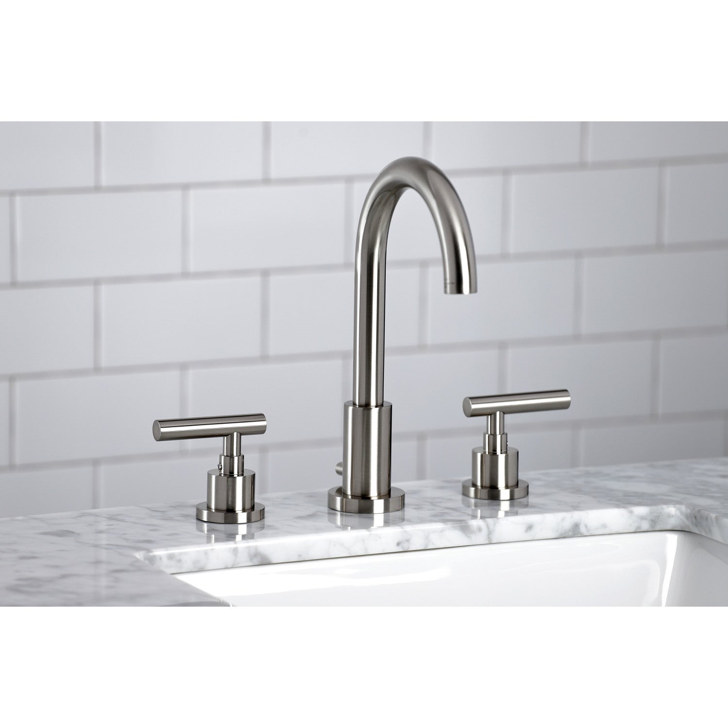 Kingston Sona FSC8928CML - Manhattan Two-Handle 3-Hole Deck Mount Widespread Bathroom Faucet with Brass Pop-Up, Brushed Nickel — thumbnail 2