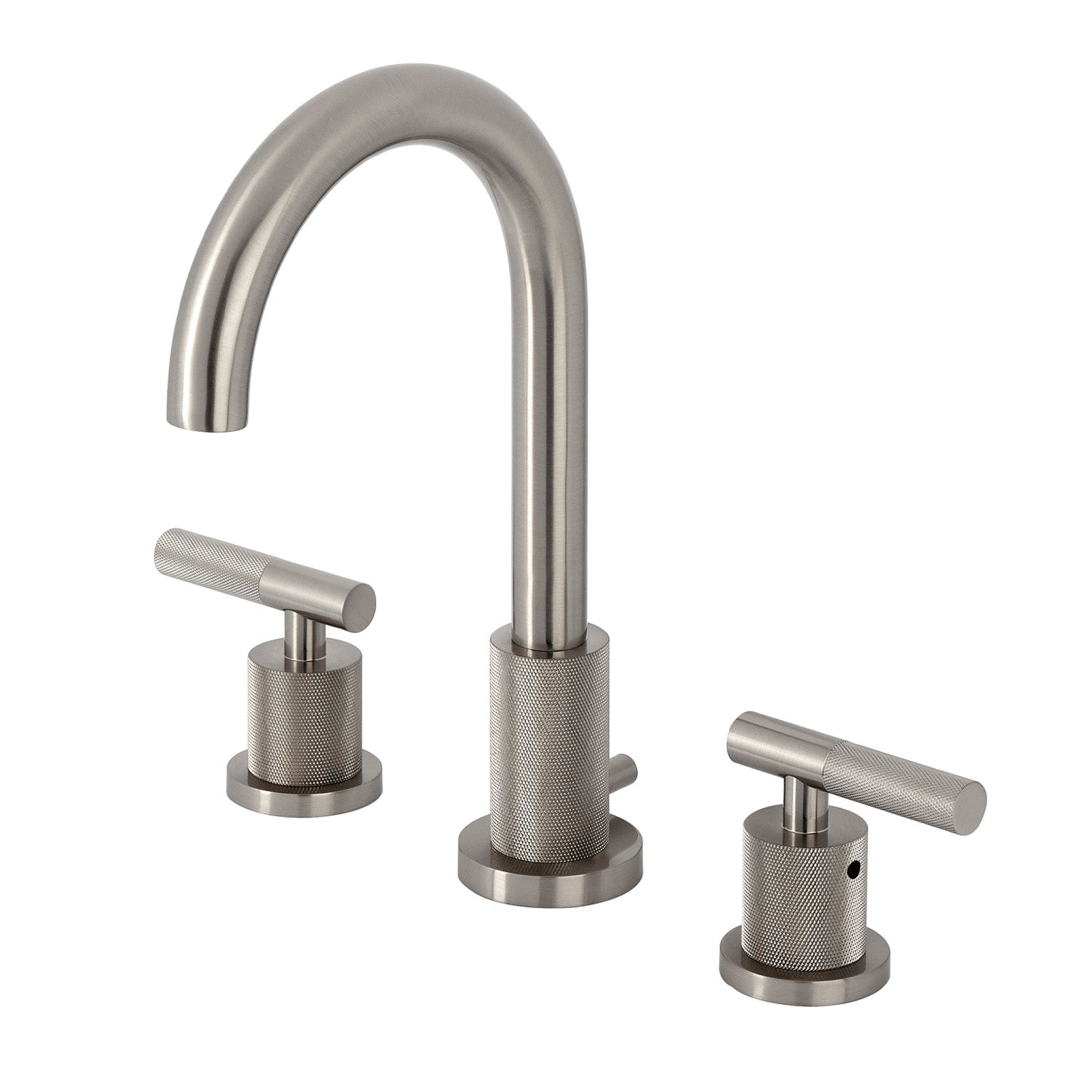 Kingston Sona FSC8928KNL - Convergent Two-Handle 3-Hole Deck Mount Widespread Bathroom Faucet with Knurled Handle and Brass Pop-Up, Brushed Nickel