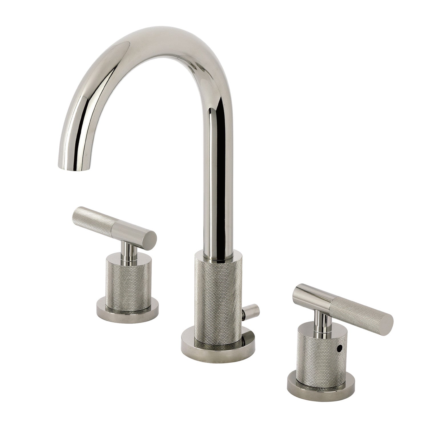 Kingston Sona FSC8929KNL - Convergent Two-Handle 3-Hole Deck Mount Widespread Bathroom Faucet with Knurled Handle and Brass Pop-Up, Polished Nickel