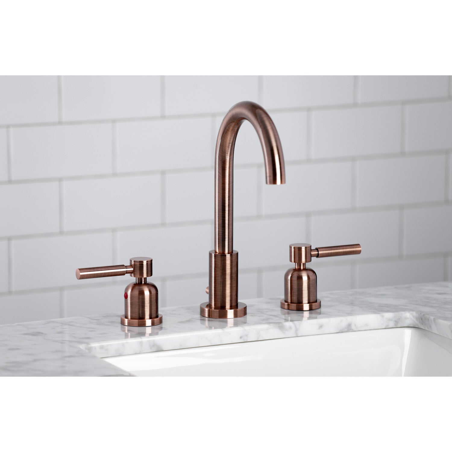 Kingston Sona FSC892DLAC - Concord Two-Handle 3-Hole Deck Mount Widespread Bathroom Faucet with Brass Pop-Up, Antique Copper — thumbnail 2