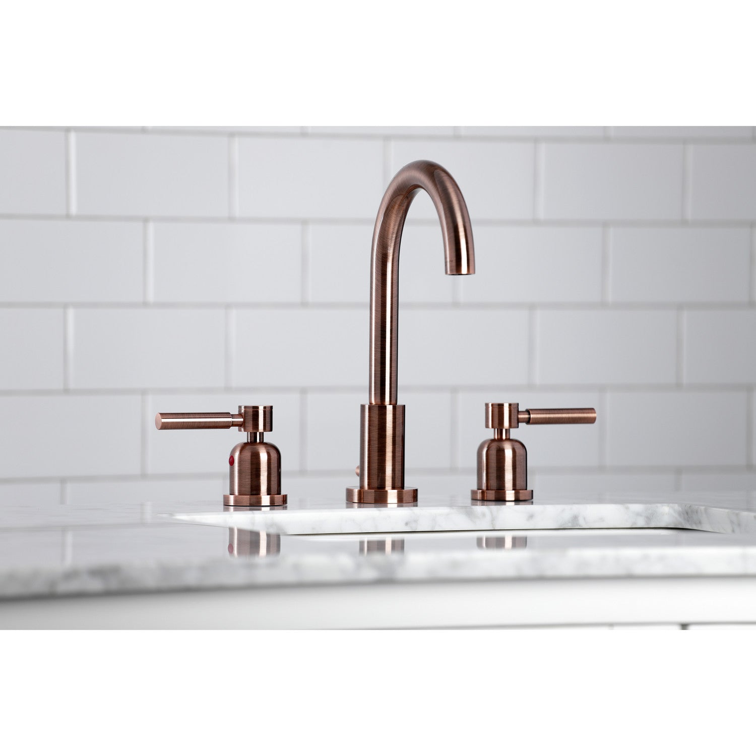 Kingston Sona FSC892DLAC - Concord Two-Handle 3-Hole Deck Mount Widespread Bathroom Faucet with Brass Pop-Up, Antique Copper — thumbnail 3