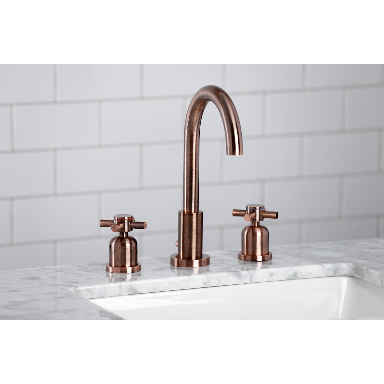 Kingston Sona FSC892DXAC - Concord Two-Handle 3-Hole Deck Mount Widespread Bathroom Faucet with Brass Pop-Up, Antique Copper — thumbnail 2