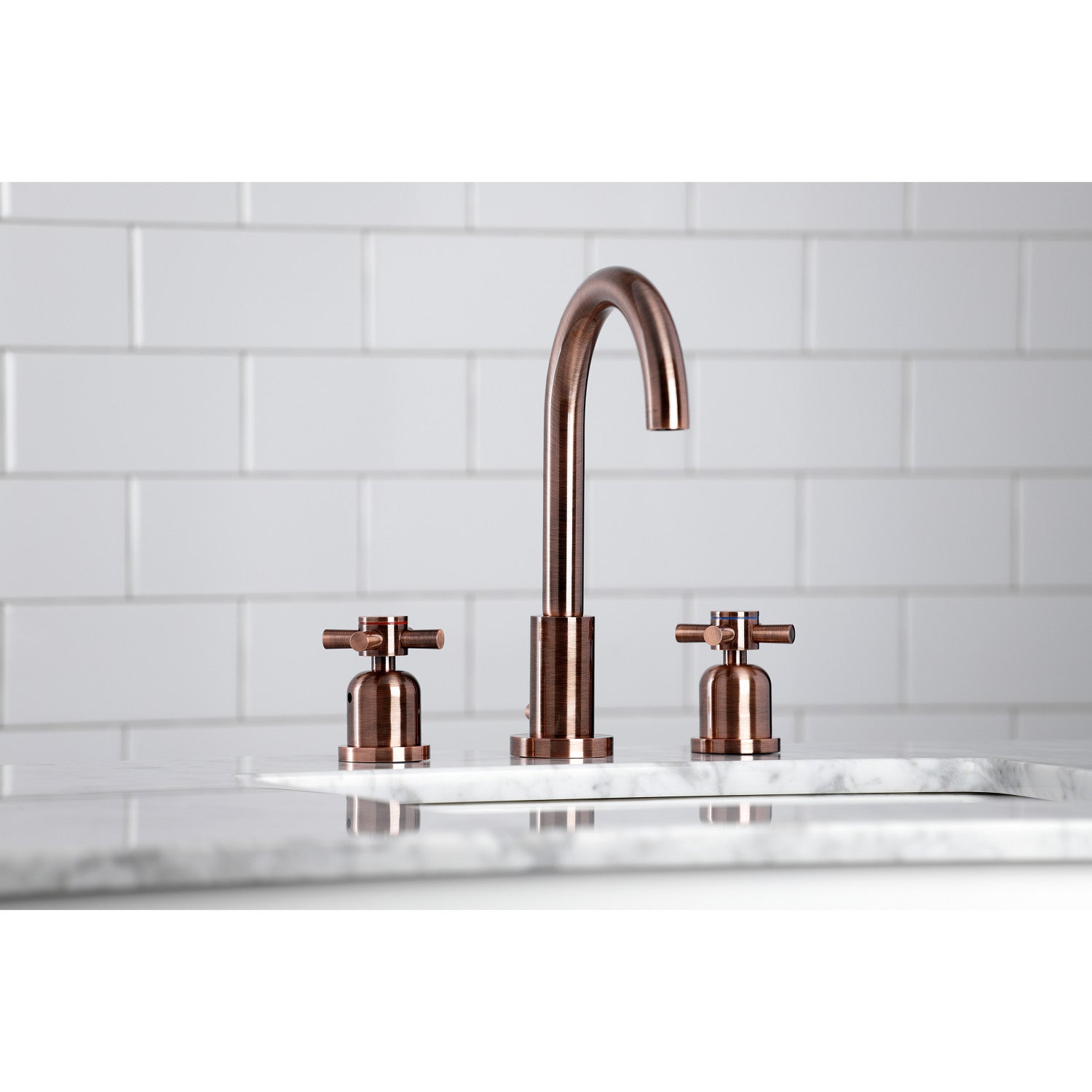 Kingston Sona FSC892DXAC - Concord Two-Handle 3-Hole Deck Mount Widespread Bathroom Faucet with Brass Pop-Up, Antique Copper — thumbnail 3