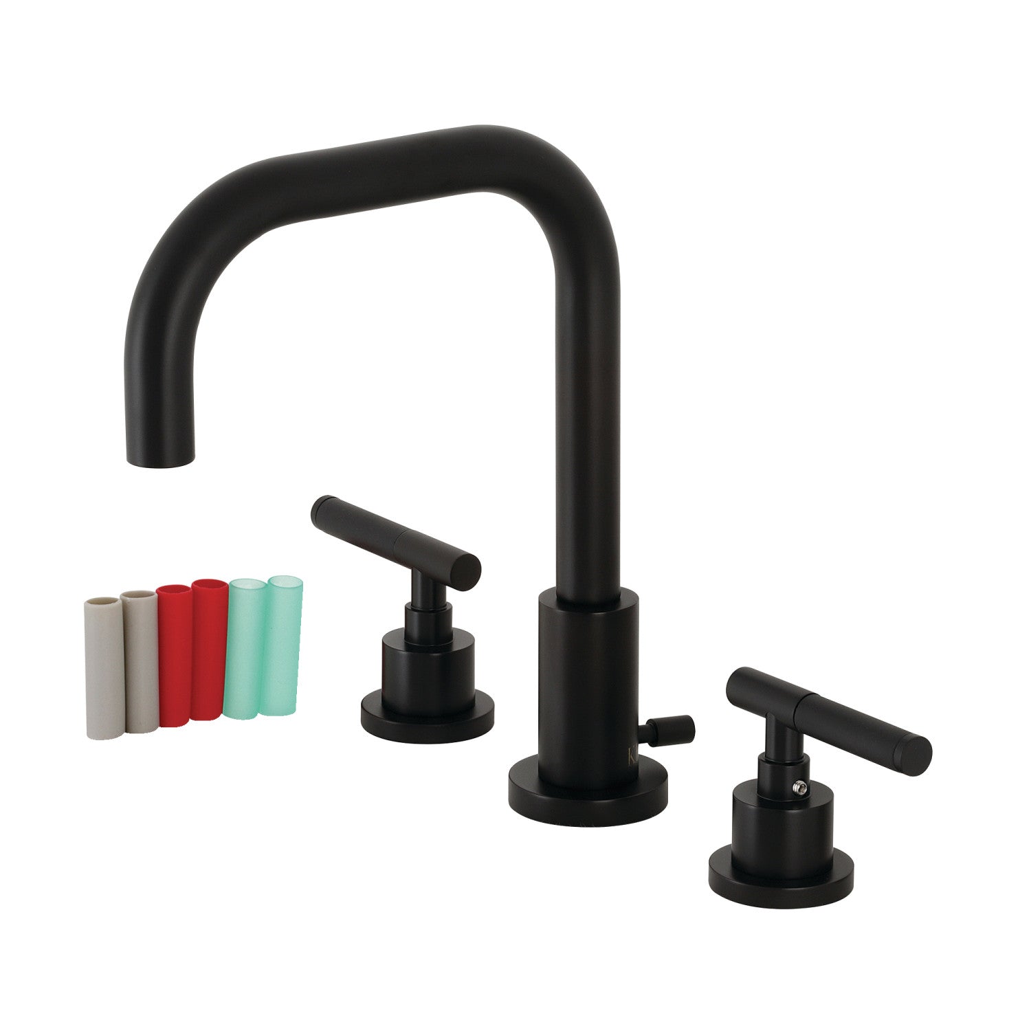 Kingston Sona FSC8930CKL - Kaiser Two-Handle 3-Hole Deck Mount Widespread Bathroom Faucet with Brass Pop-Up, Matte Black