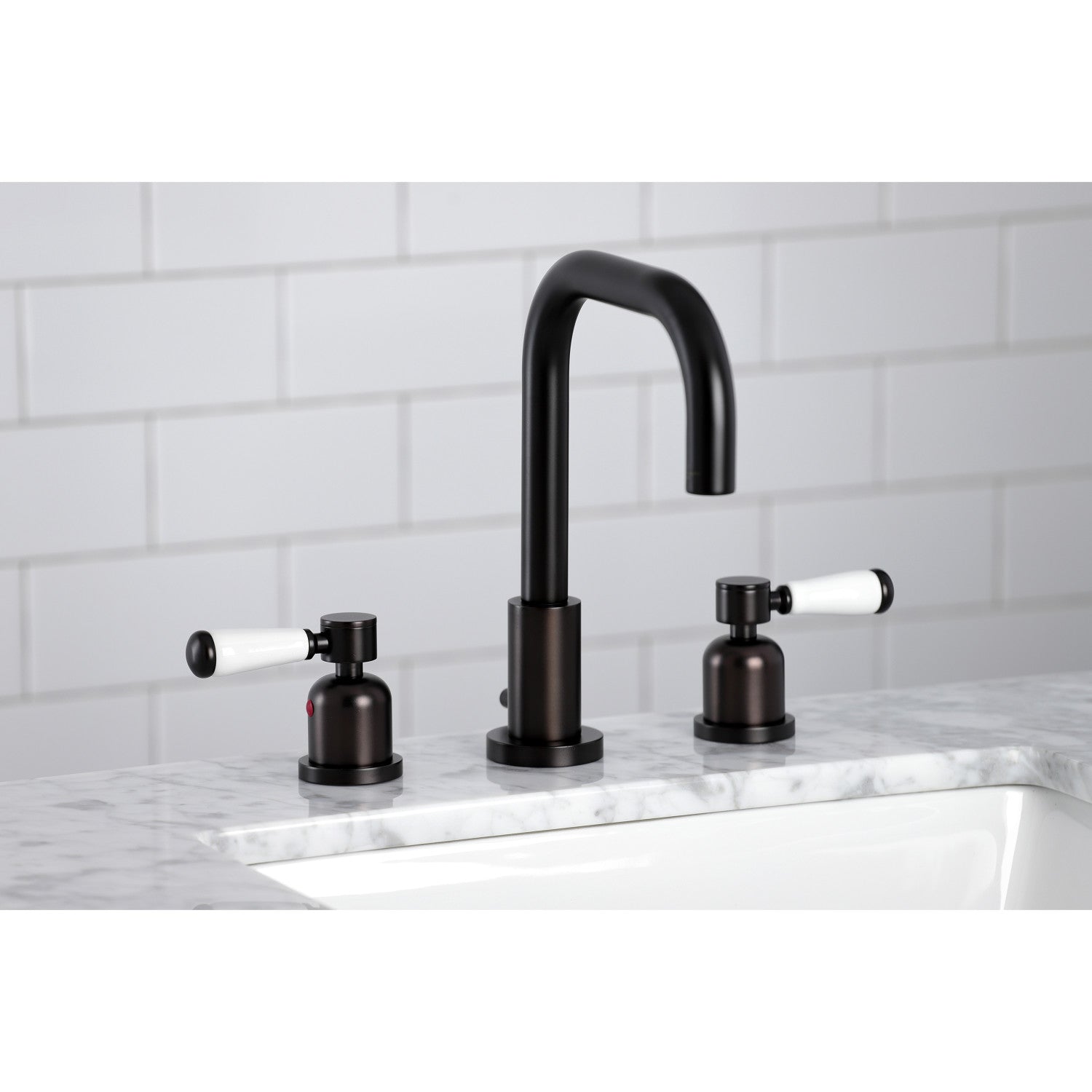 Kingston Tulare FSC8935DPL - Paris Two-Handle 3-Hole Deck Mount Widespread Bathroom Faucet with Brass Pop-Up, Oil Rubbed Bronze — thumbnail 2