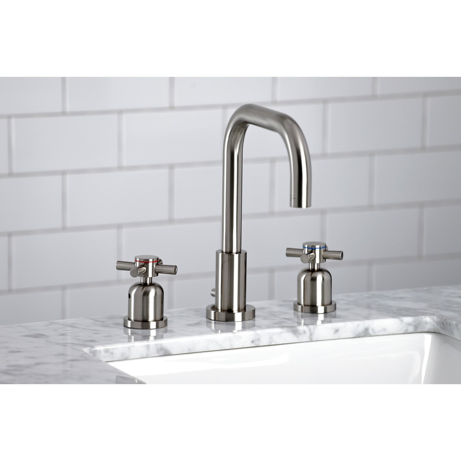 Kingston Sona FSC8938DX - Concord Two-Handle 3-Hole Deck Mount Widespread Bathroom Faucet with Brass Pop-Up, Brushed Nickel — thumbnail 2