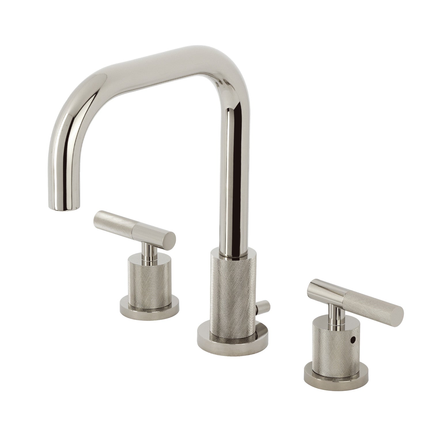 Kingston Sona FSC8939KNL - Convergent Two-Handle 3-Hole Deck Mount Widespread Bathroom Faucet with Knurled Handle and Brass Pop-Up, Polished Nickel