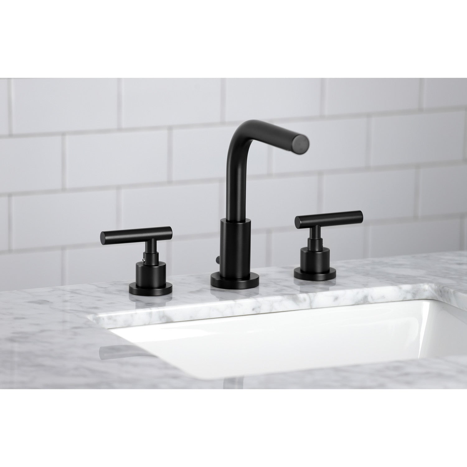 Kingston Sona FSC8950CML - Manhattan Two-Handle 3-Hole Deck Mount Widespread Bathroom Faucet with Brass Pop-Up, Matte Black — thumbnail 2